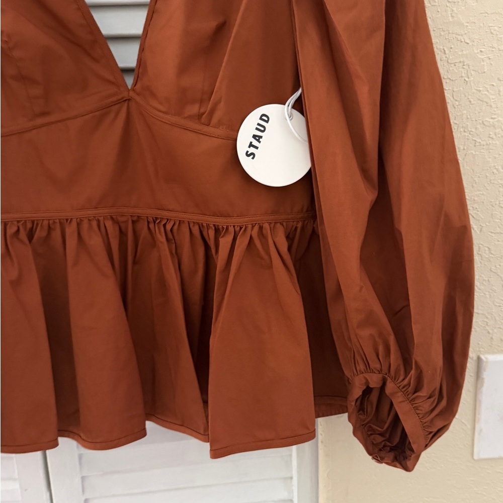 STAUD Luna Top Peplum V-Neck Blouse - Women NWT - Picture 4 of 7